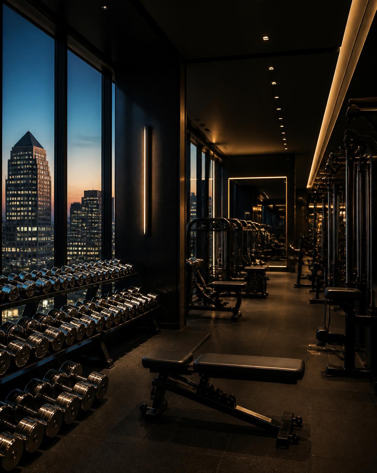 NoeClub training floor with panoramic skyline views and premium equipment